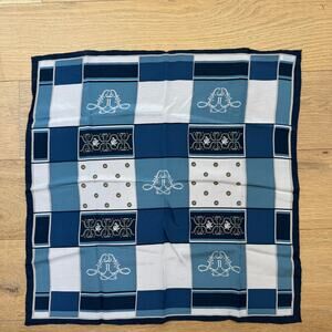 European Silk Scarf - Blue & Teal Checkered Cultural Heritage Crest Motif